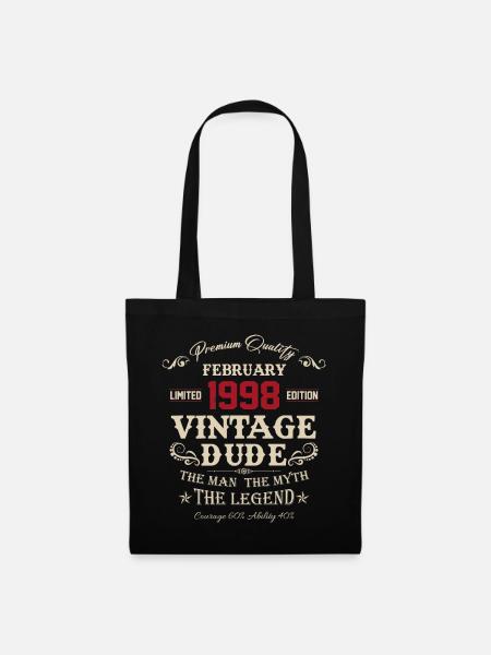 Februar 1998 Vintage Geburtstag Geschenk - Stoffbeutel - Schwarz