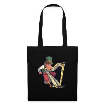 Leprechaun spielt die Harfe - St. Patricks Day - Stoffbeutel - Schwarz - Vorne