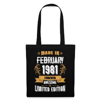 Anniversaire millésime février 1981 - Sac en tissu - noir - Devant