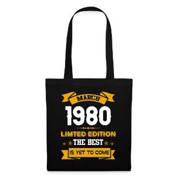 März 1980 Geburtstagsgeschenk - Stoffbeutel - Schwarz - Vorne
