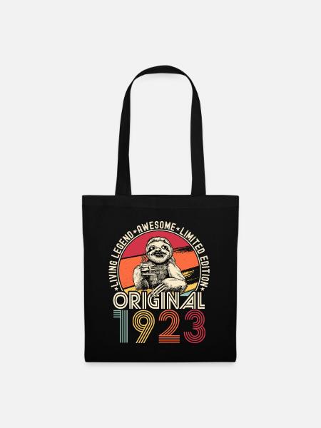1923 Geburtstag Jahrgang Vintage Faultier Geschenk - Stoffbeutel - Schwarz