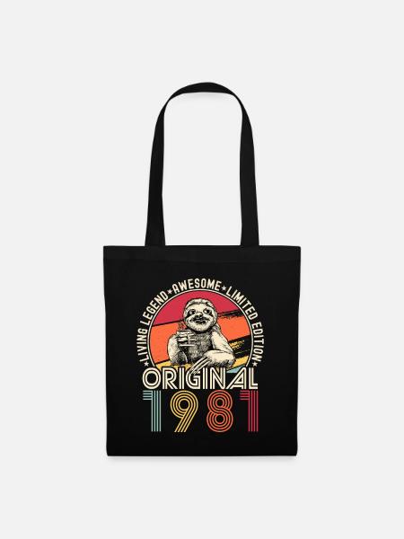 1981 Geburtstag Jahrgang Vintage Faultier Geschenk - Stoffbeutel - Schwarz