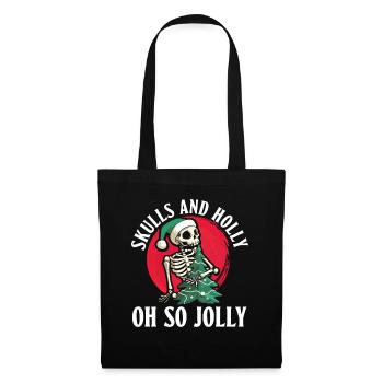 Skulls And Holly - Oh So Jolly - Goth Christmas - Tote Bag - black - Front