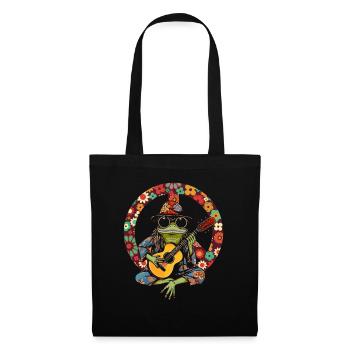 Hippie Frosch Gitarre spielend - Hippie Kostüm - Stoffbeutel - Schwarz - Vorne