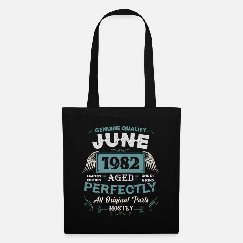 Juni 1982 Vintage Geburtstag Geschenk - Stoffbeutel - Schwarz