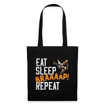 Motocross Eat Sleep Braaaap! repeat Spruch - Stoffbeutel - Schwarz - Vorne