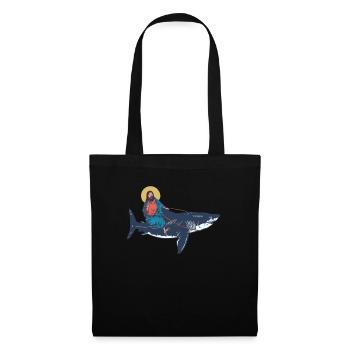 Jésus chevauche un mégalodon - requin mégalodon - Sac en tissu - noir - Devant