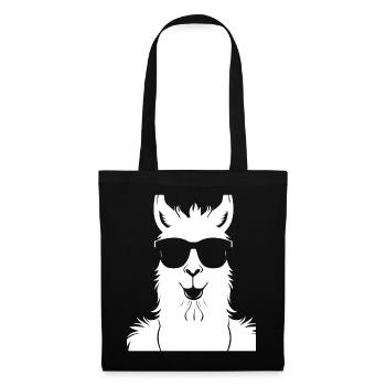 Lustiges Alpaka mit Sonnenbrille Coole Alpakas - Stoffbeutel - Schwarz - Vorne