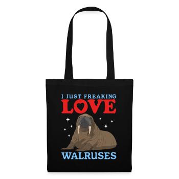 Walross Walrosse Walroß Walrus Geschenk - Stoffbeutel - Schwarz - Vorne