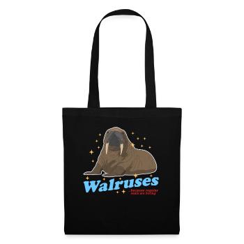 Walross Walroß Walrosse Walrus Robbe Geschenk - Stoffbeutel - Schwarz - Vorne