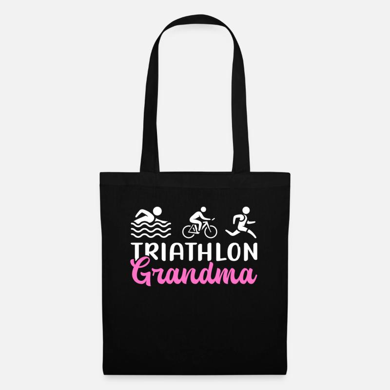 Triathlon Oma Triathleten Triathlet Geschenk - Stoffbeutel - Schwarz