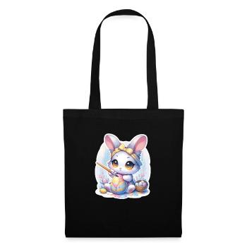 Lapin Chibi doux avec bandeau de cheveux et œufs de Pâques - Sac en tissu - noir - Devant