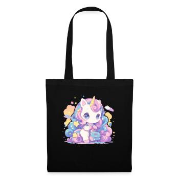 Einhorn Kawaii Japanisch - Stoffbeutel - Schwarz - Vorne