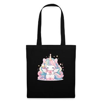Einhorn Kawaii Japanisch - Stoffbeutel - Schwarz - Vorne