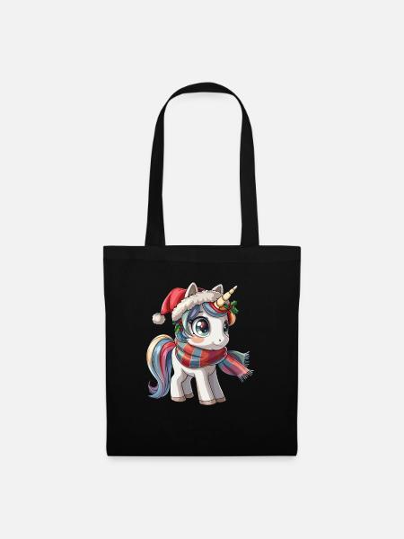 Einhorn-Weihnachts-Kawaii - Stoffbeutel - Schwarz