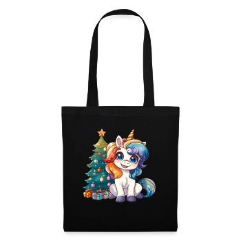 Einhorn Weihnachtsbaum Kawaii - Stoffbeutel - Schwarz - Vorne