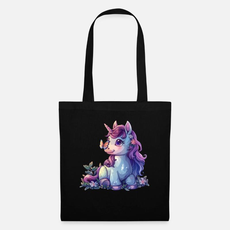 Einhorn Schmetterling Kawaii Japanisch - Stoffbeutel - Schwarz