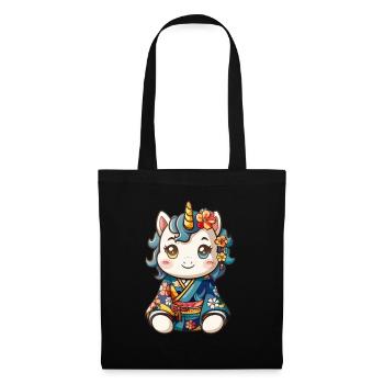 Licorne Kawaii Kimono Japonais - Sac en tissu - noir - Devant