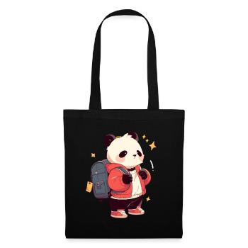 Pandabär Schulkind Japanischer Riesenpanda - Stoffbeutel - Schwarz - Vorne