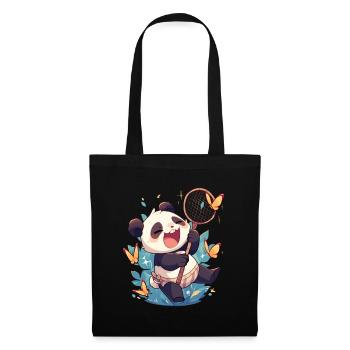 Pandabär Schmetterlinge Japanischer Riesenpanda - Stoffbeutel - Schwarz - Vorne