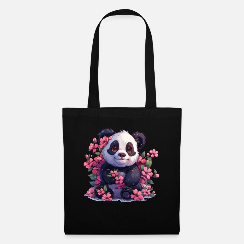 Pandabär Kirschblüten Japanischer Riesenpanda - Stoffbeutel - Schwarz