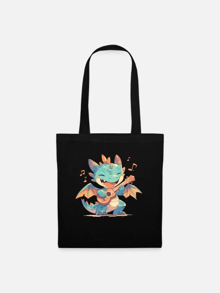 Drache Ukulele Kawaii Drache Kinder - Stoffbeutel - Schwarz