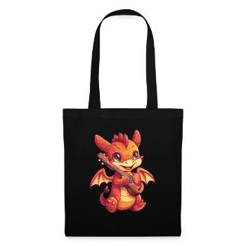Drache Ukulele Kawaii Drache Kinder - Stoffbeutel - Schwarz - Vorne