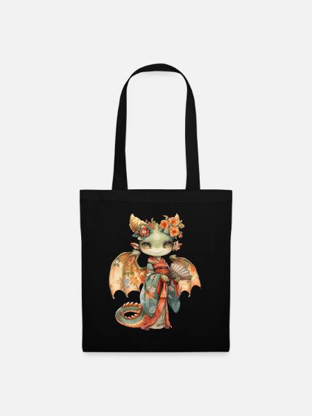 Dragon Geish Japanse Kawaii - Stoffen tas - zwart