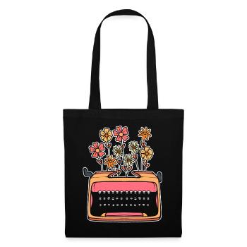 Blumen Vintage Schreibmaschine Erzähler - Stoffbeutel - Schwarz - Vorne