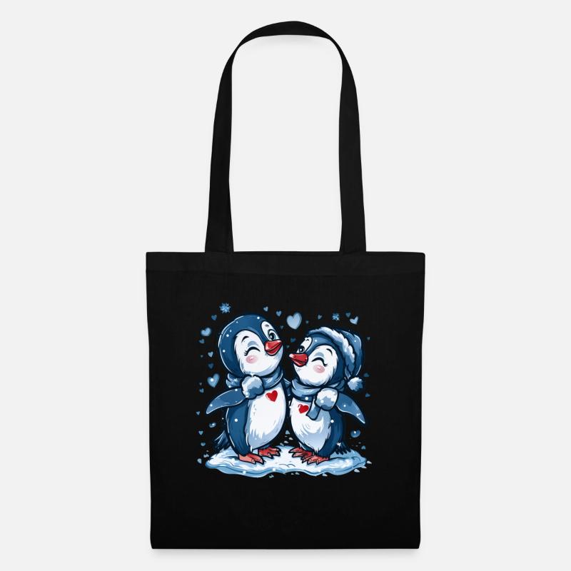 Pinguin Pärchen Kawaii Pinguin Niedlich - Stoffbeutel - Schwarz