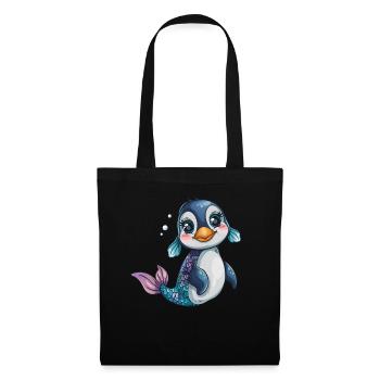 Pingouin, Sirène, Kawaii, Pingouin, Mignon - Sac en tissu - noir - Devant