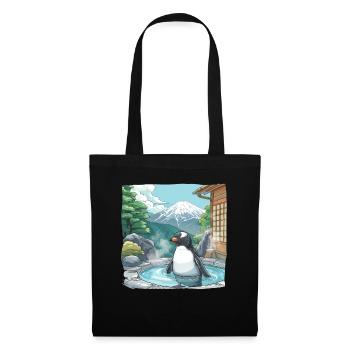 Penguin Onsen Japanese Kawaii Penguin Cute - Tote Bag - black - Front