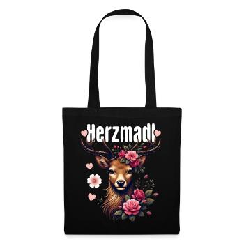 Herzmadl Shirt Damen Trachtenshirt Dirndl T-Shirt - Stoffbeutel - Schwarz - Vorne
