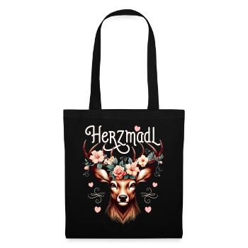 Trachten T-Shirt Herzmadl Damen Trachtenshirt - Stoffbeutel - Schwarz - Vorne