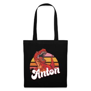 ANTON - Beau prénom de garçon avec T-REX Dino - Sac en tissu - noir - Devant