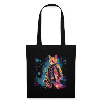 Cat Saxophone Jazz Musician Saxophonist Swing Meow - Tote Bag - black - Front
