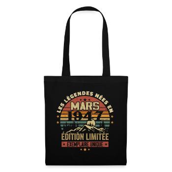 Vintage 1947 Mars Cadeau Anniversaire Rétro 1947 - Sac en tissu - noir - Devant