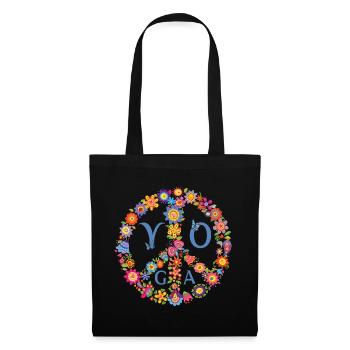 Peaceful Yoga 🌸 Flower Power Style - Stoffbeutel - Schwarz - Vorne