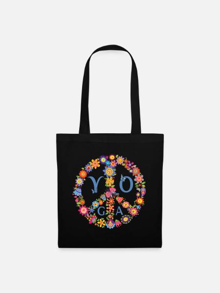 Peaceful Yoga 🌸 Flower Power Style - Stoffbeutel - Schwarz