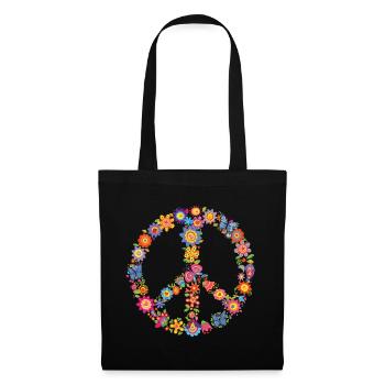 Peace & Frieden & Farben 🌸 Flower Vibes - Stoffbeutel - Schwarz - Vorne