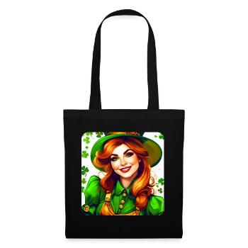 Saint Patricks Day Kobold Mädchen mit Kleeblatt - Stoffbeutel - Schwarz - Vorne