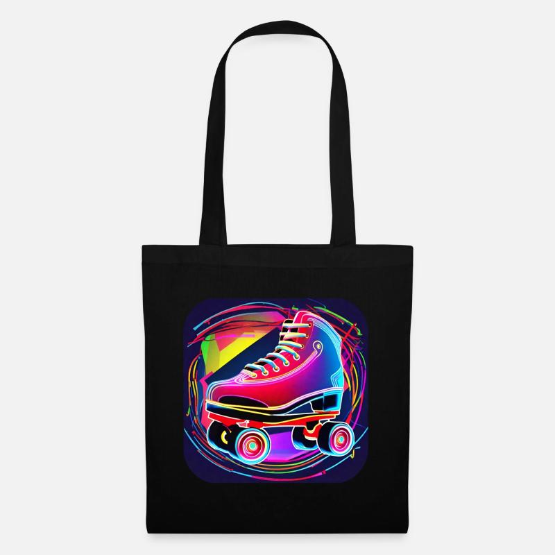Bunter Disco Rollschuhe im Retro Style - Stoffbeutel - Schwarz