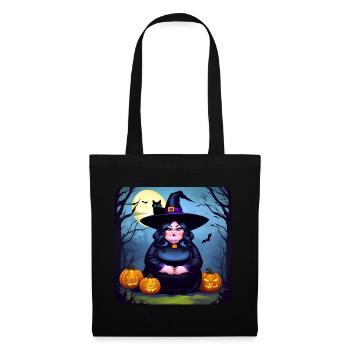 Grosse sorcière avec chat noir et jack-o'-lanterns - Sac en tissu - noir - Devant