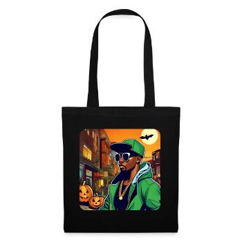 Homme dans le style hip hop avec citrouille et chauve-souris - Sac en tissu - noir - Devant