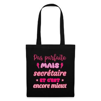 Pas parfaite mais secrétaire, idée cadeau collègue - Sac en tissu - noir - Devant