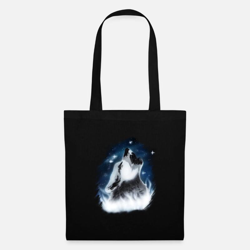 Heulender Wolf im Nachthimmel Airbrush-Design - Stoffbeutel - Schwarz