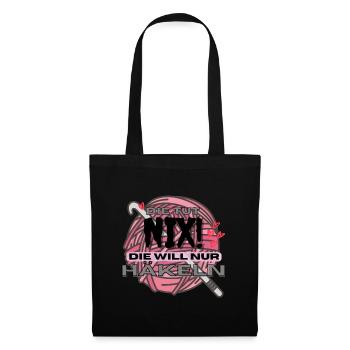 Die Tut Nix Die Will Nur Häkeln Pink Rosa Herzen - Stoffbeutel - Schwarz - Vorne