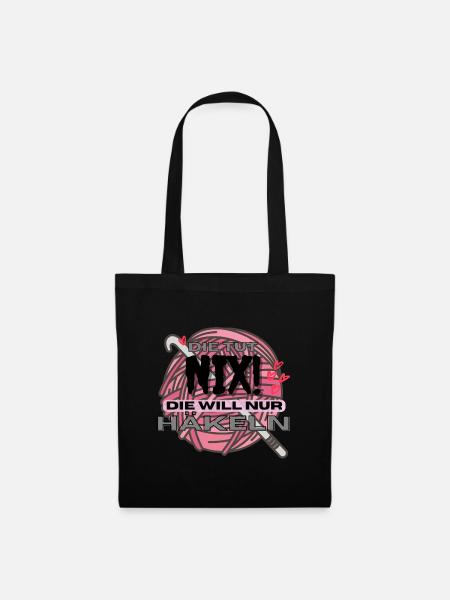Die Tut Nix Die Will Nur Häkeln Pink Rosa Herzen - Stoffbeutel - Schwarz