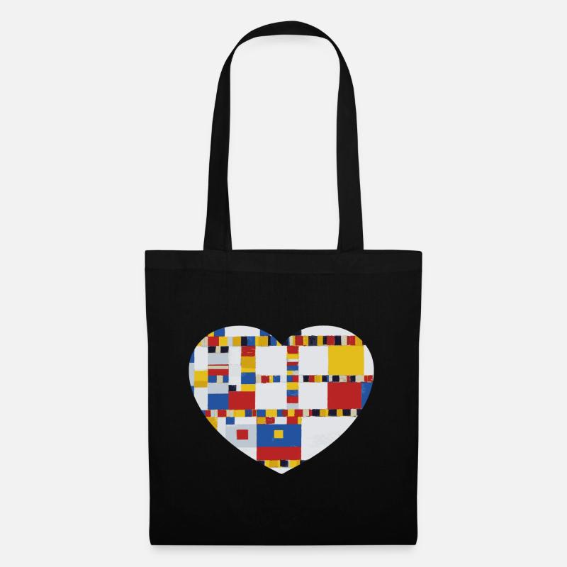 Herz mit Malerei Mondrian Victory Boogie Woogie - Stoffbeutel - Schwarz