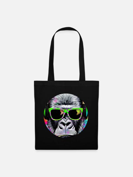 Gorilla with headphones and sunglasses - Tote Bag - black